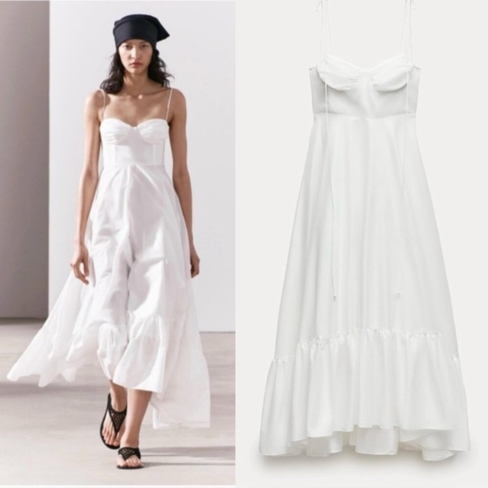 ZARA ZW COLLECTION RUFFLED POPLIN DRESS - Picture 14 of 17